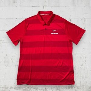 Nike Polo Shirt Mens 2XL Red Striped Georgia Bulldogs UGA Dri-Fit NCAA College